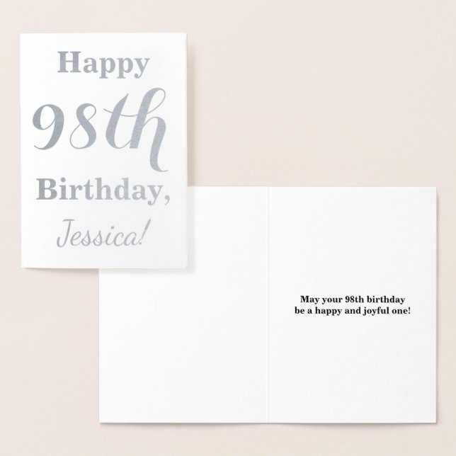 Simple Silver Foil "HAPPY 98th BIRTHDAY" + Name Foil Card (Display)