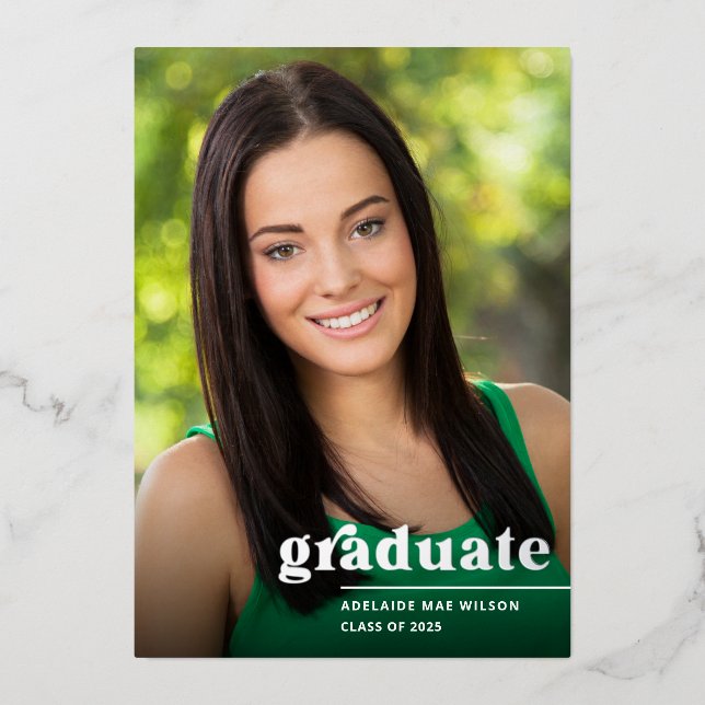 Simple Silver Foil Overlay Photo Graduation Party (Front)