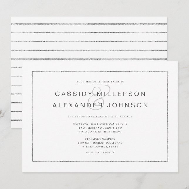 Simple silver frame wedding invitations (Front/Back)