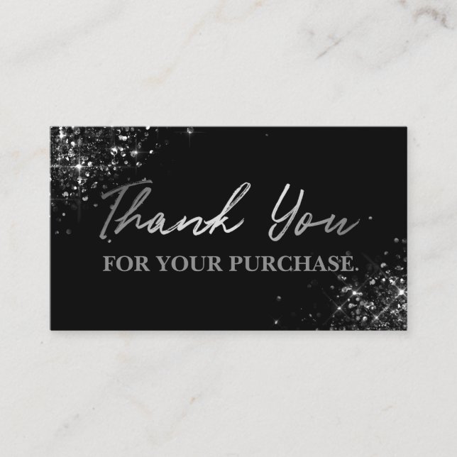 Simple Silver Glam Thank You For Your Purchase Business Card (Front)