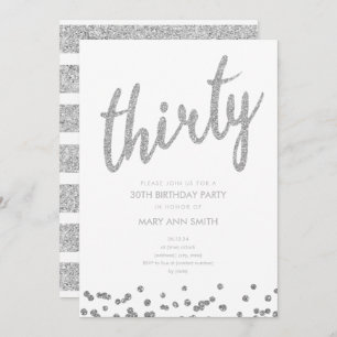 Simple Silver Glitter Type 30th Birthday Party Invitation