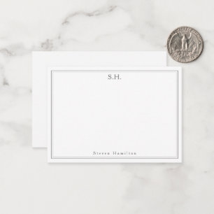 Simple Silver Grey 2 Monogram Name Minimal Border Card