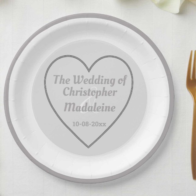 Simple Silver Grey and White Wedding Paper Plates (Creator Uploaded)