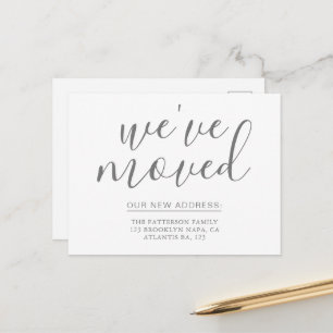 Simple Silver Grey Calligraphy We've Moved House Announcement Postcard