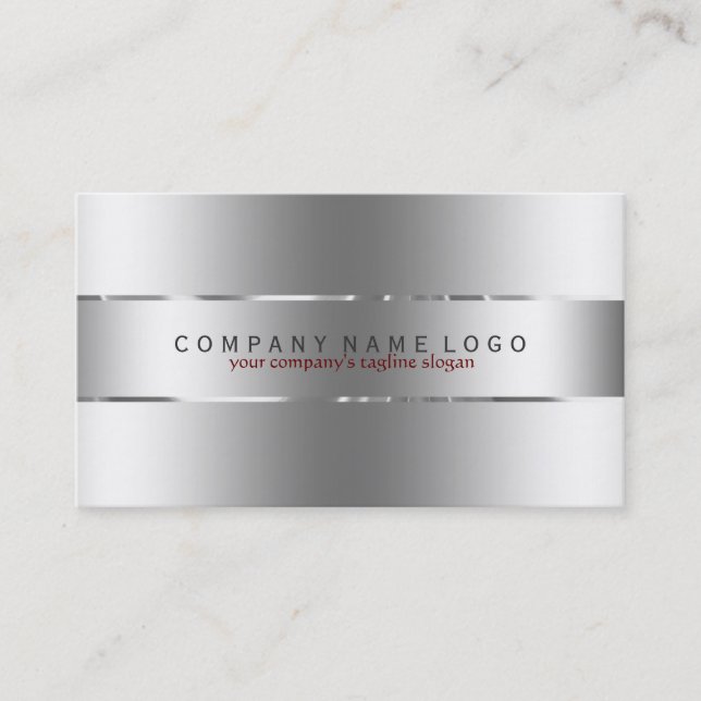 Simple Silver Grey Stainless Steel Look Business Card (Front)