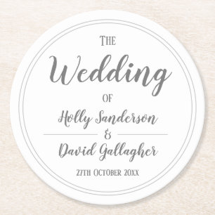 Simple Silver Grey & White Design Round Paper Coaster