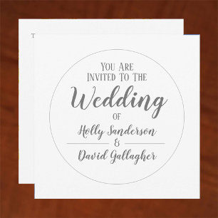 Simple Silver Grey & White Wedding Day Invitation