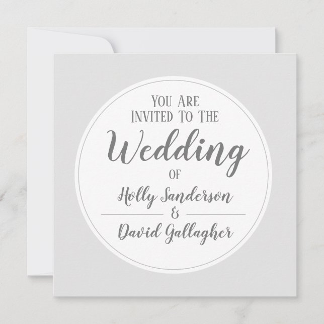 Simple Silver Grey & White Wedding Day Invitation (Front)
