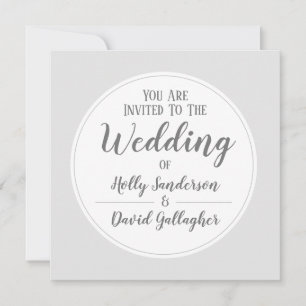 Simple Silver Grey & White Wedding Day Invitation