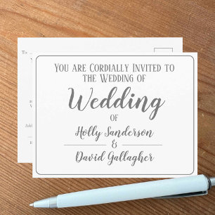 Simple Silver Grey & White Wedding Invitation Postcard