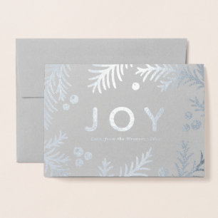 Simple Silver JOY Holiday Cards   Real Foil