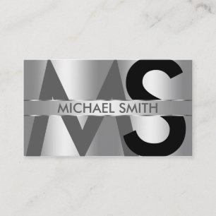 Simple Silver on Silver Monogram and Name Plate Business Card