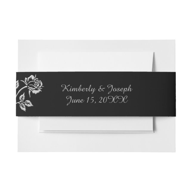 Simple Silver Rose Invitation Belly Band (Front Example)