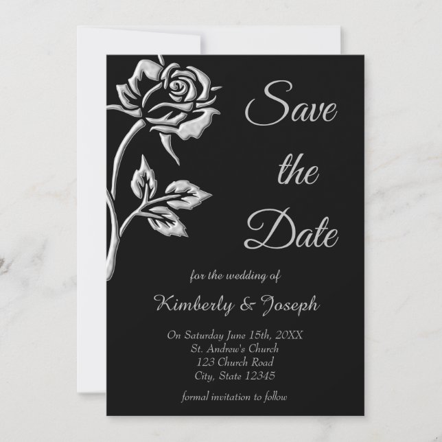 Simple Silver Rose Save The Date (Front)