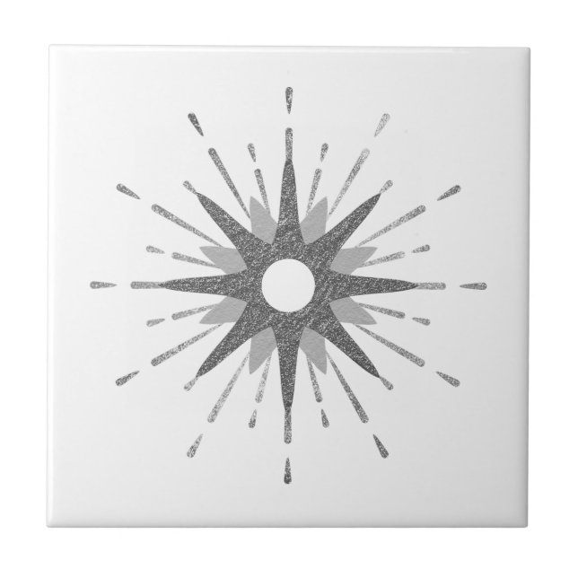 Simple Silver Starburst Celestial Ceramic Tile (Front)