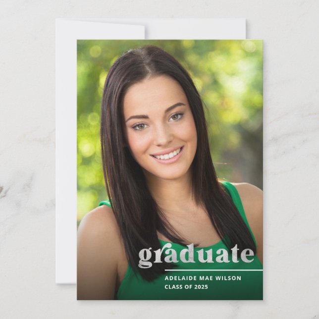 Simple Silver Typography Photo Graduation Party Invitation (Front)