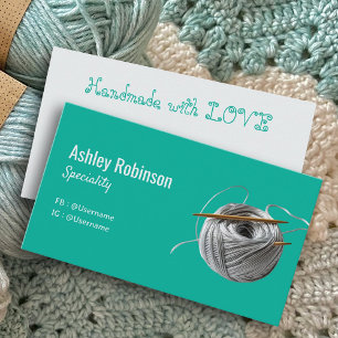 Simple silver yarn crochet hook turquoise modern business card