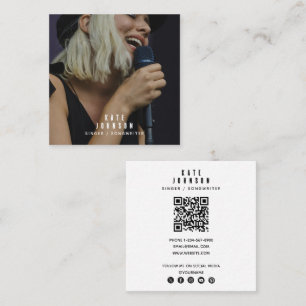 Simple Singer Musician Photo Social Media QR Code Square Business Card