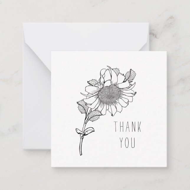 Simple Single Hand-Drawn Sunflower Thank You Blank Card (Front)