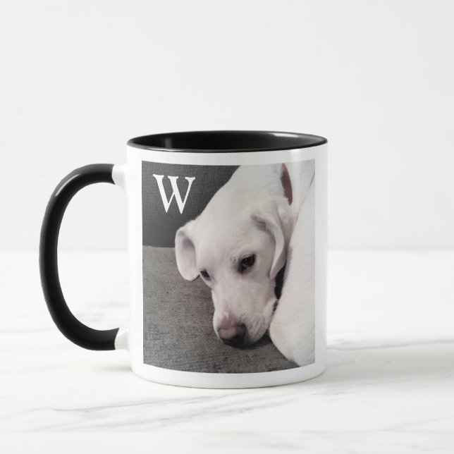 Simple Single Initial Cute Dog Photo Mug (Left)