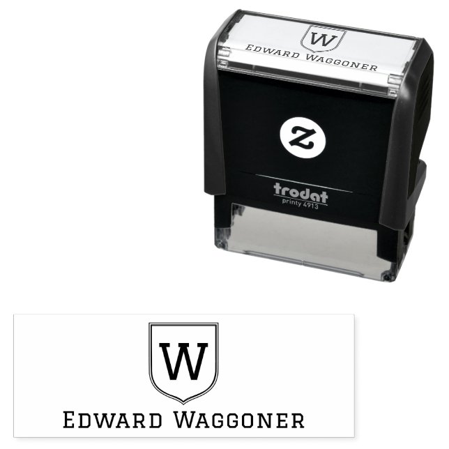 Simple Single Initial Monogram in Crest with Name  Self-inking Stamp (In Situ)