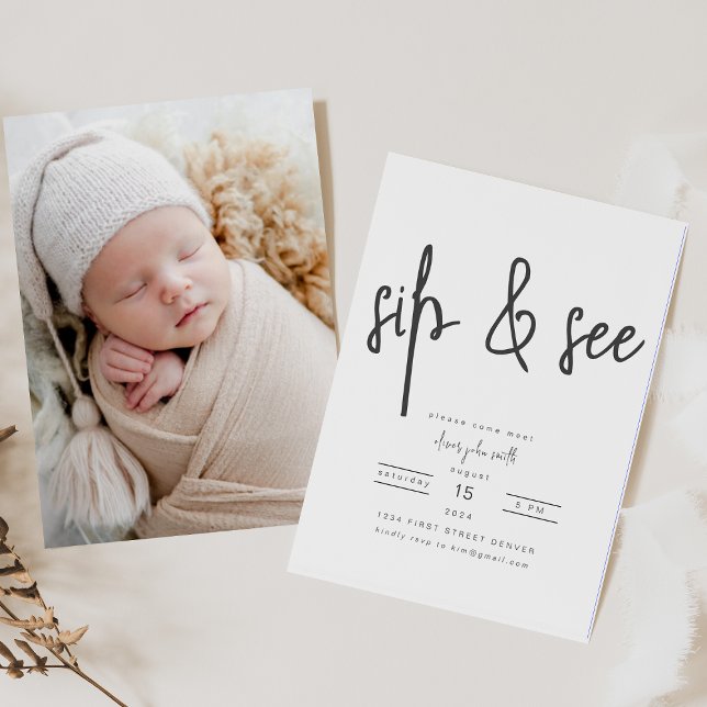 Simple Sip & See Baby Shower Party Invitation (Creator Uploaded)