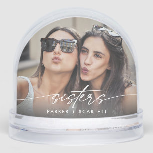 Simple Sisters 2 Photo Modern Script Snow Globes Snowglobe