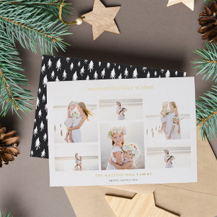Simple Six Minimalist Photo Collage Gold Foil Holiday Card