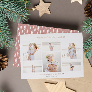 Simple Six Minimalist Photo Collage Rose Gold Foil Holiday Card