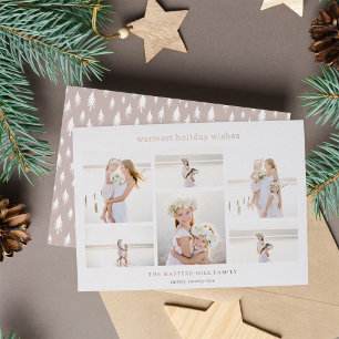 Simple Six Minimalist Photo Collage Rose Gold Foil Holiday Card