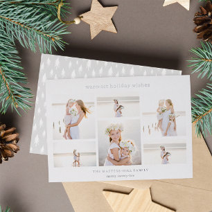Simple Six   Minimalist Photo Collage Silver Foil Holiday Card