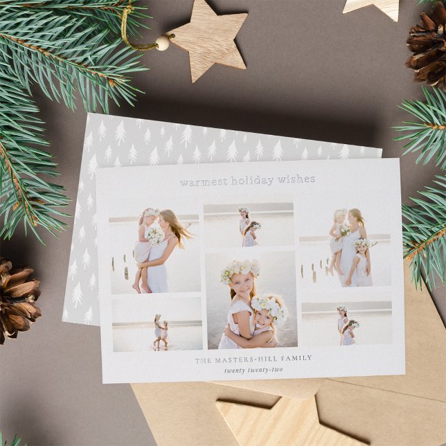 Simple Six | Minimalist Photo Collage Silver Foil Holiday Card (Creator Uploaded)