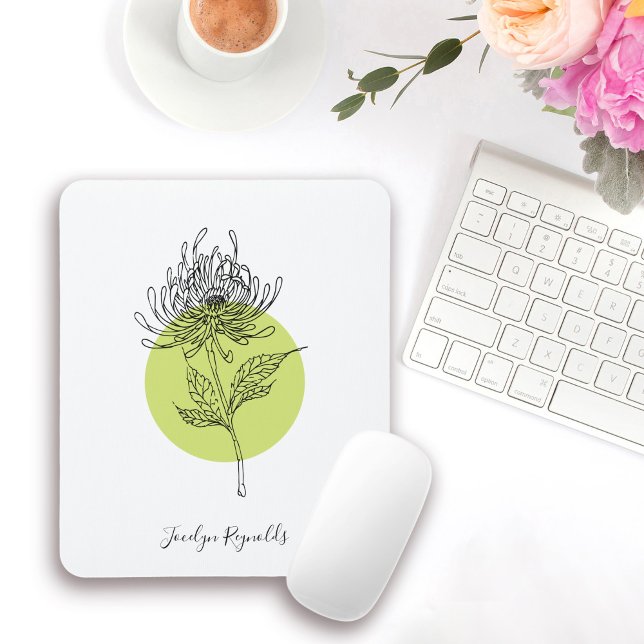 Simple Sketched Dahlia Botanical with Name Mouse Mat (Creator Uploaded)