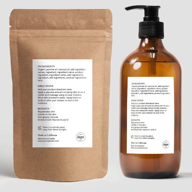 Simple Skincare Bottle Product Ingredients Label (Simple product ingredients rectangle waterproof sticker - can be used on any type of product)