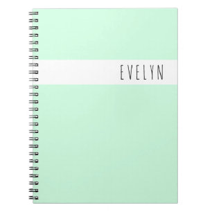 Simple Skinny Font Name Mint Green Personalised Notebook