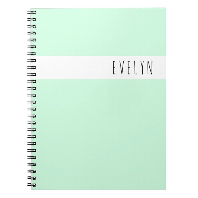 Simple Skinny Font Name Mint Green Personalised Notebook (Front)