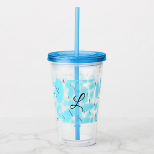 Simple sky blue black watercolor add your monogram acrylic tumbler