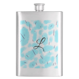 Simple sky blue black watercolor add your monogram hip flask