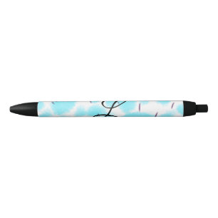 Simple sky blue black watercolor add your monogram ink pen