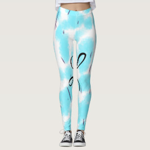 Simple sky blue black watercolor add your monogram leggings