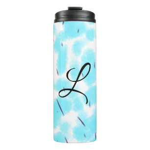 Simple sky blue black watercolor add your monogram thermal tumbler