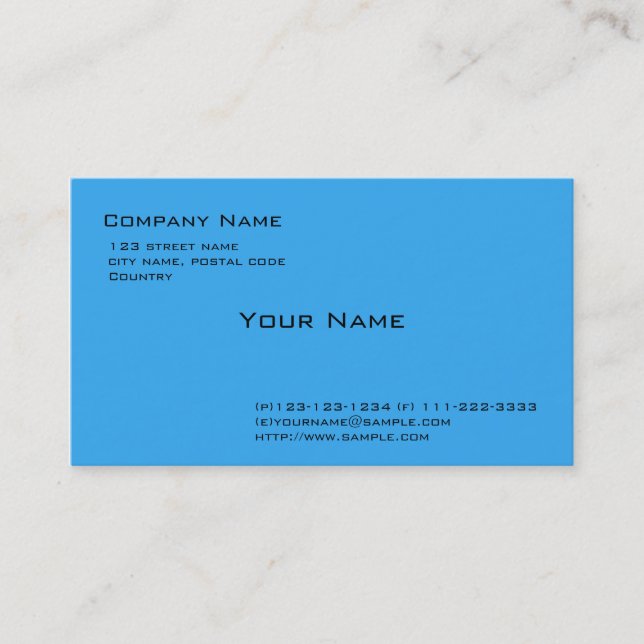 simple, sky blue business card (Front)