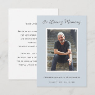 Simple Sky Blue Funeral Photo Memorial Prayer Card