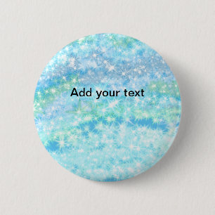 Simple sky blue glitt sparkle stars add your text  6 cm round badge