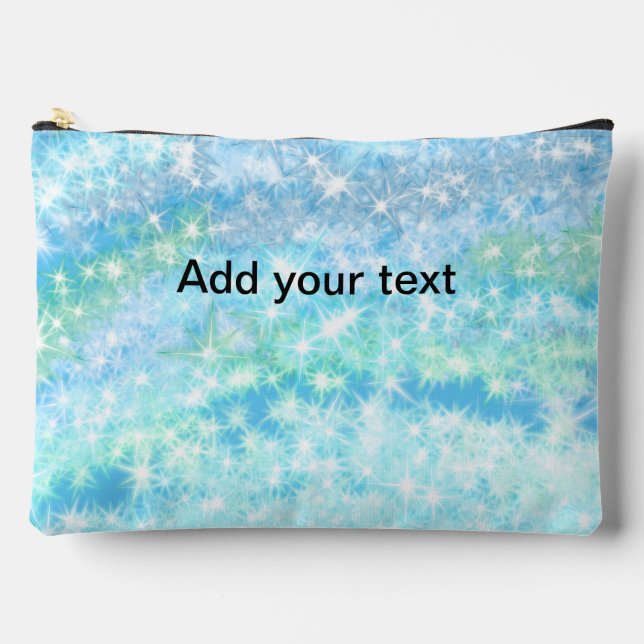 Simple sky blue glitt sparkle stars add your text  accessory pouch (Front)