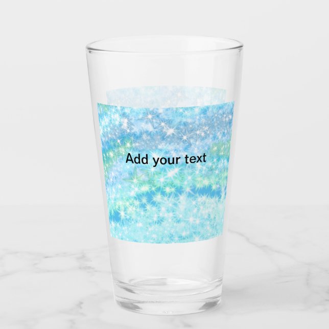 Simple sky blue glitt sparkle stars add your text  glass (Front)