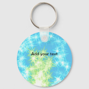 Simple sky blue glitt sparkle stars add your text key ring