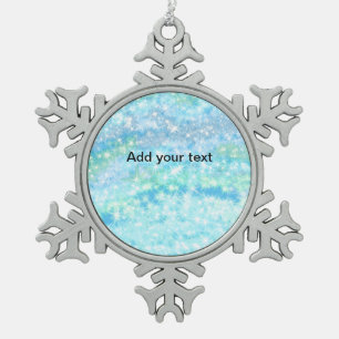 Simple sky blue glitt sparkle stars add your text snowflake pewter christmas ornament