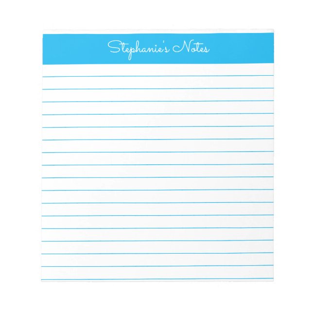 Simple Sky Blue Lined Personalised Notepad (Front)