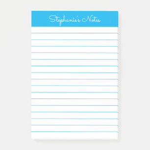 Simple Sky Blue Lined Personalised Post-it Notes